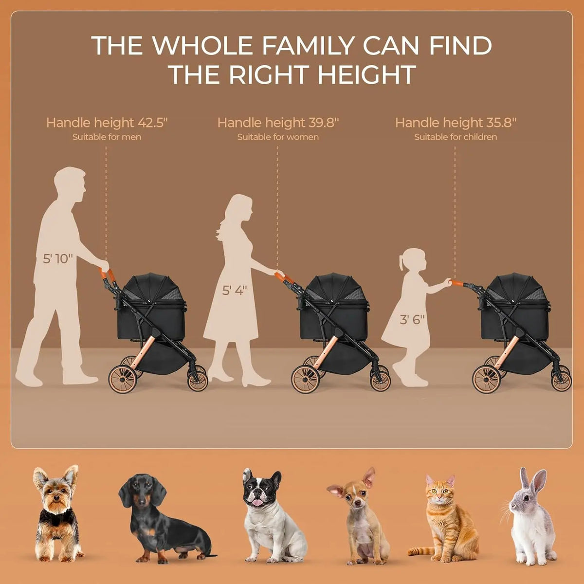 Foldable Pet Stroller With Sun Shade For Medium Dogs