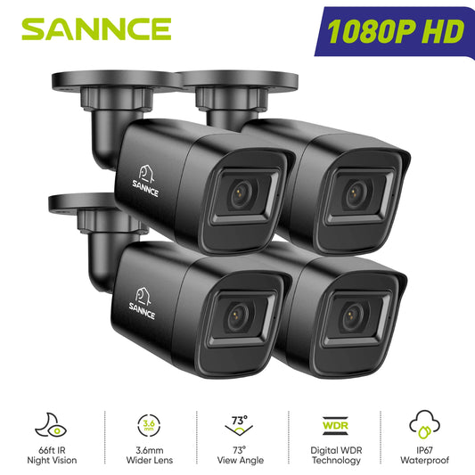 SANNCE 1080P HD TVI Bullet Security Cameras 2/4pcs Outdoor Night Vision Cameras Home Surveillance Motion Detection Remote Access