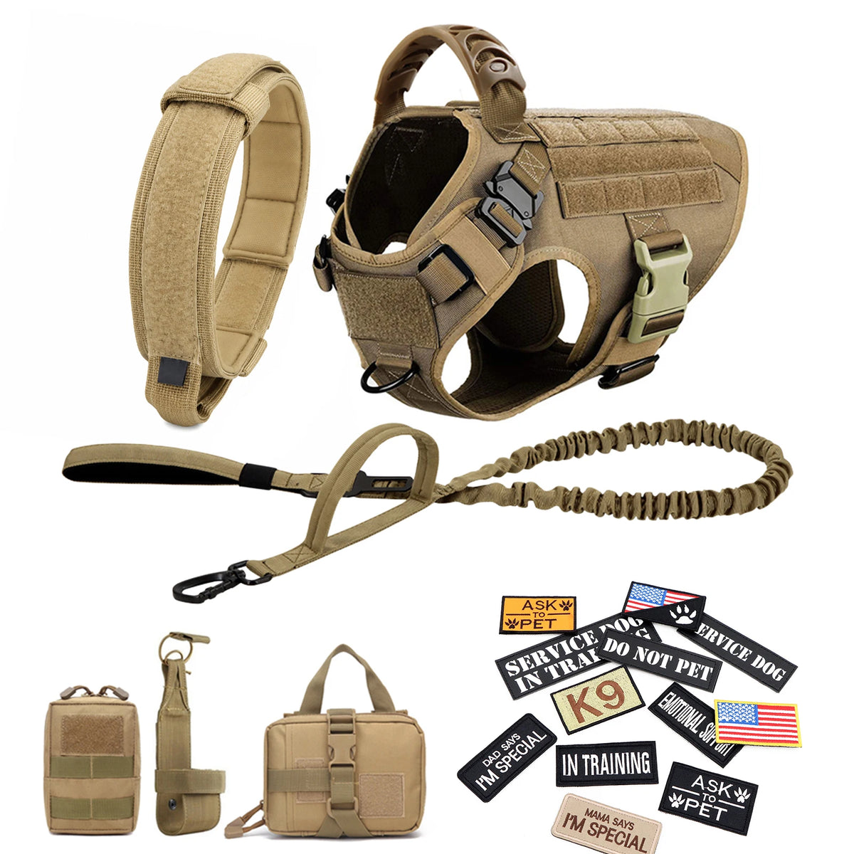 Petravel Tactical Military Dog Training Vest Harness Set