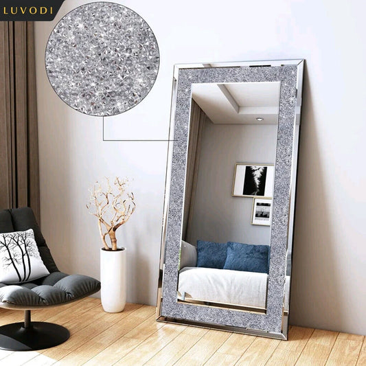 LUVODI Crystal Rhinestone Frameless Vanity Wall Mirror