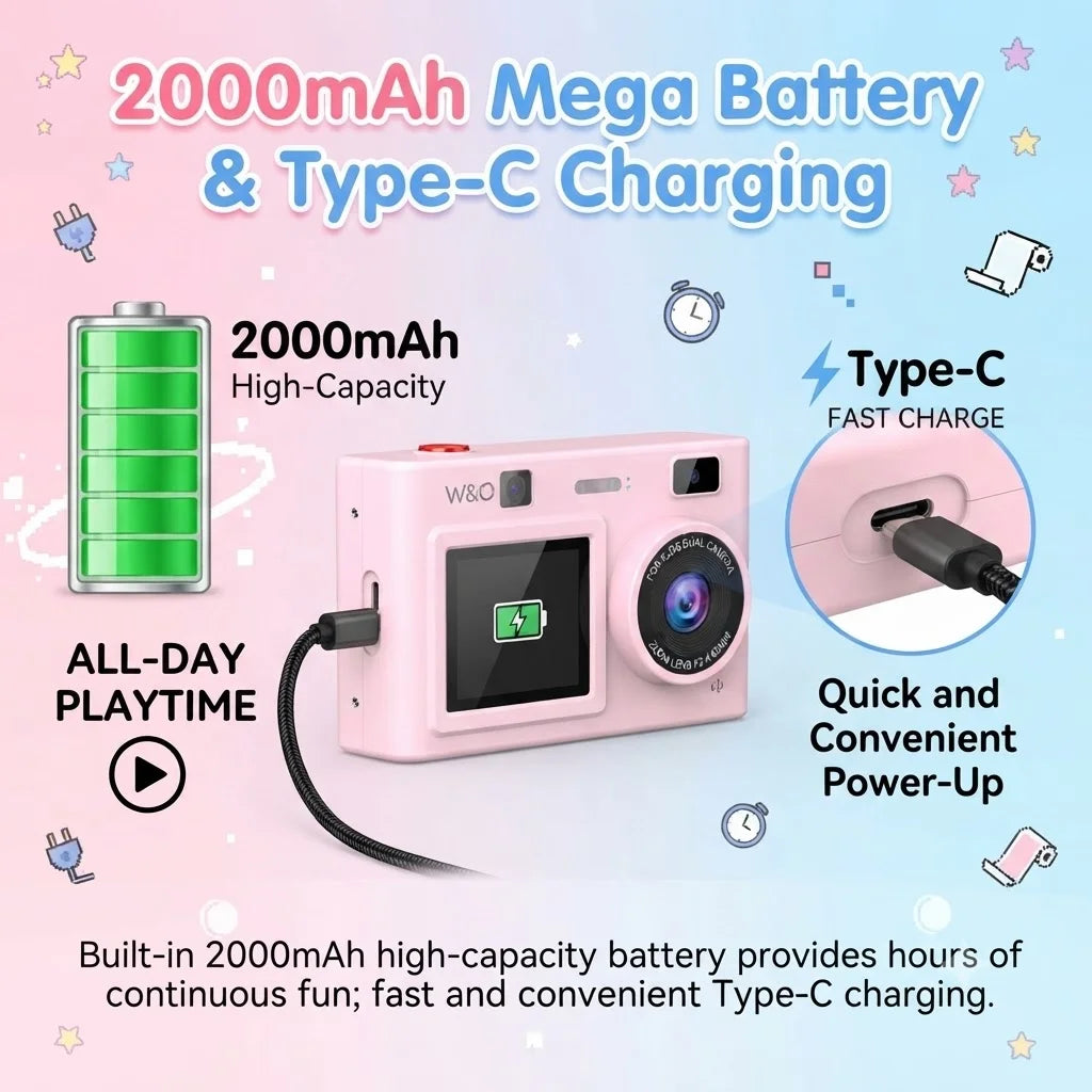 Instant Print Camera, Digital Camera with Mini Photo Printer, Portable Retro Camera for Travel, Party, Supports 2.5K Video and Photos up to 48MP Resolution, with 32GB Memory Card, Drawing Pen, stickers, Lanyard, Birthday Gift