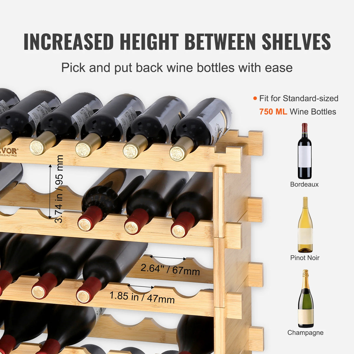 SucceBuy Stackable Bamboo Wine Rack Free Standing Modular Storage