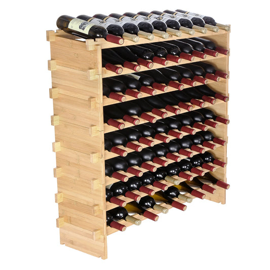 SucceBuy Stackable Bamboo Wine Rack Free Standing Modular Storage