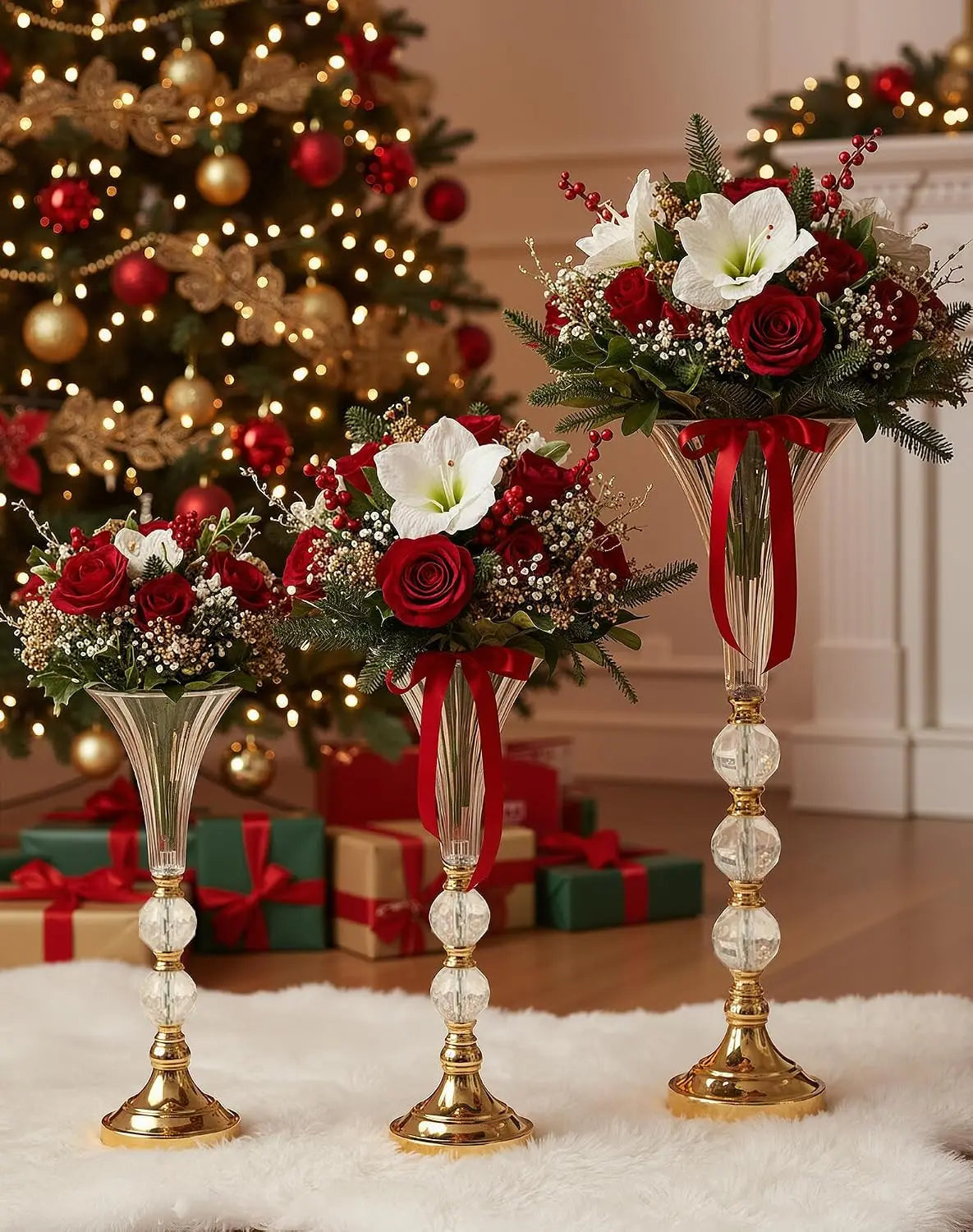 VINCIGANT Acrylic Trumpet Vase Set With Metal Base Centerpiece Decor