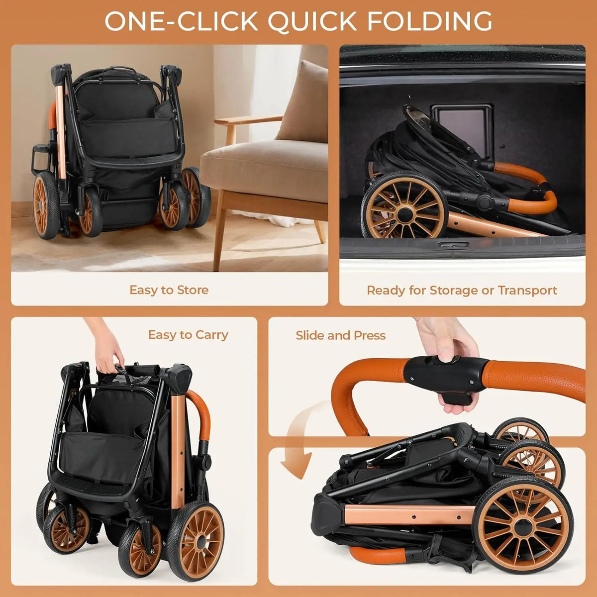 Foldable Pet Stroller With Sun Shade For Medium Dogs