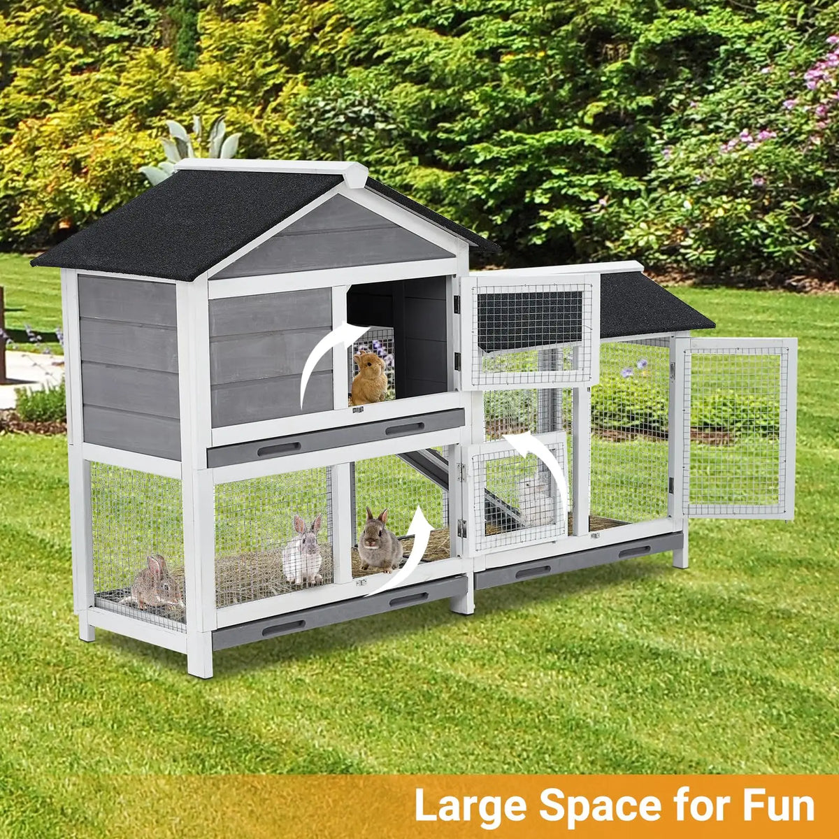 HiMISS Premium Two Tier Wooden Bunny Hutch Rabbit Cage