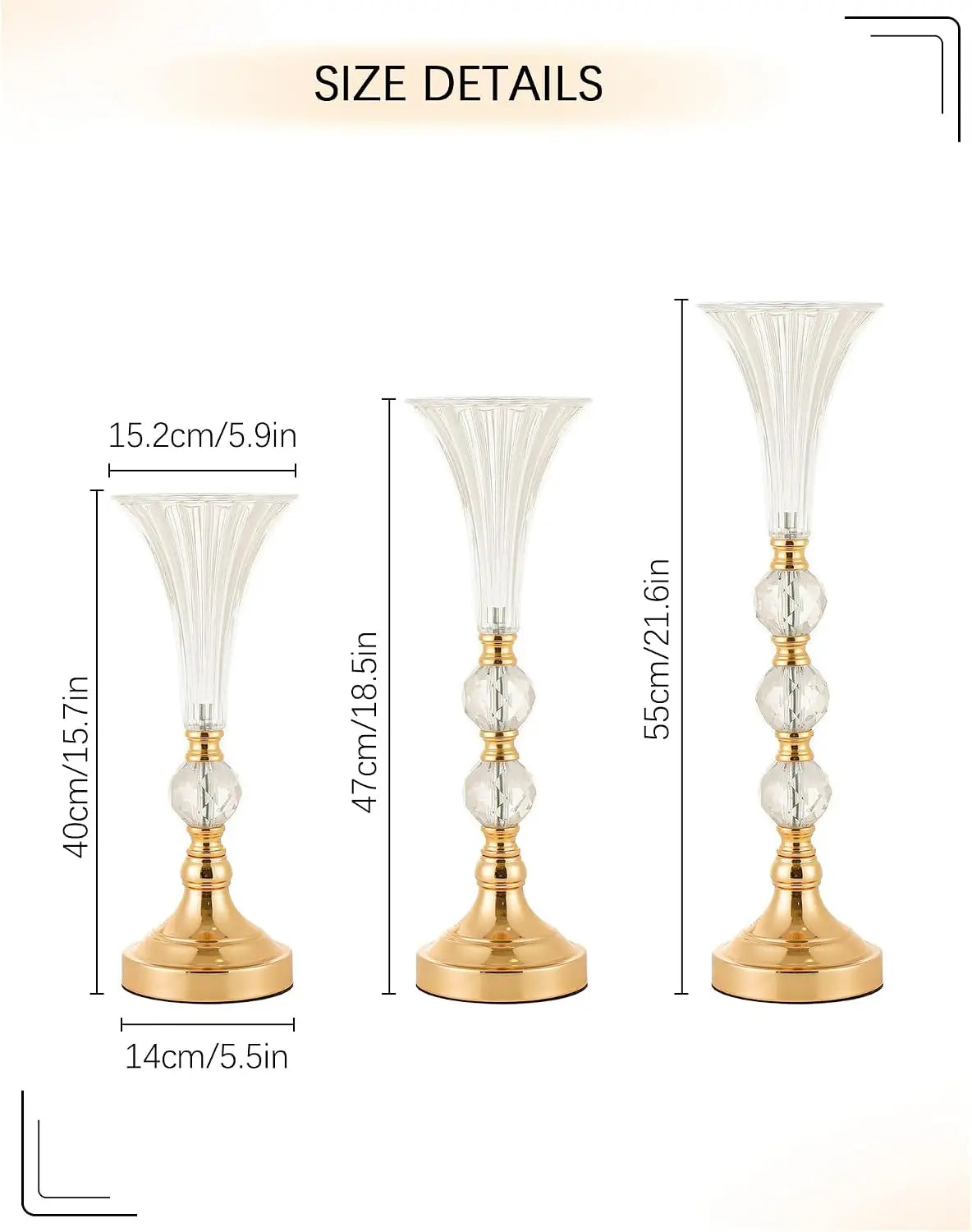 VINCIGANT Acrylic Trumpet Vase Set With Metal Base Centerpiece Decor