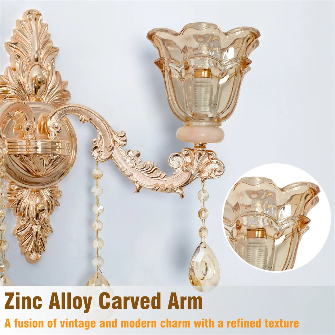 Vrygle Gold Crystal Glass Wall Sconce Flower Lampshade Lighting