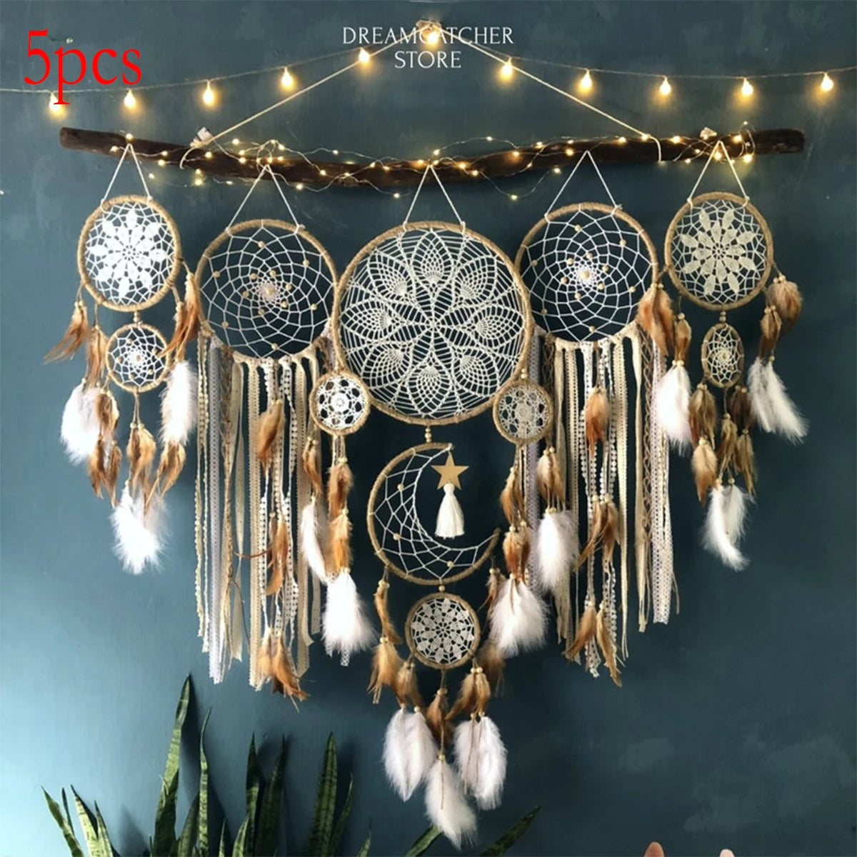 Handcrafted Fabric Moon And Sun Dream Catcher Wall Decor
