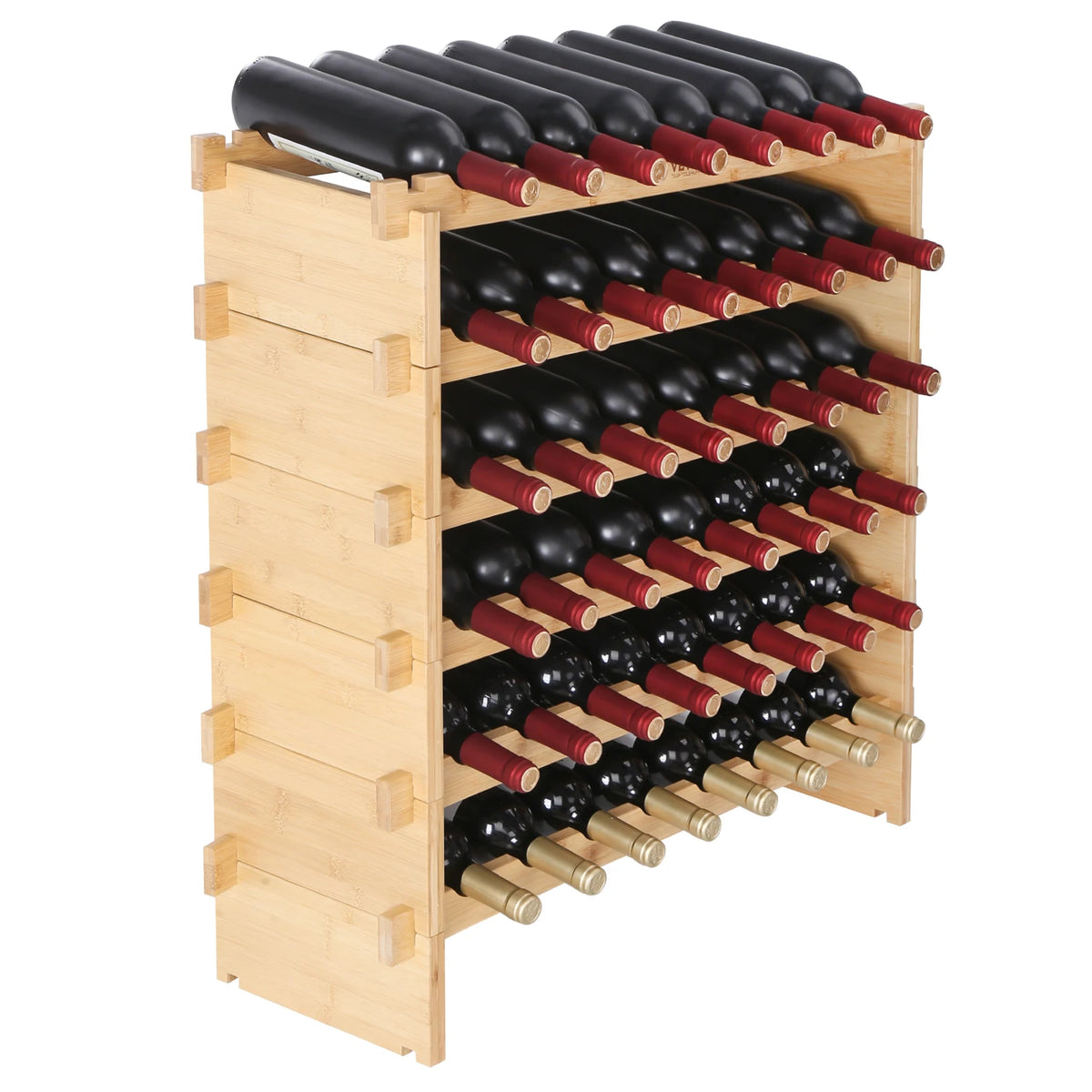 SucceBuy Stackable Bamboo Wine Rack Free Standing Modular Storage