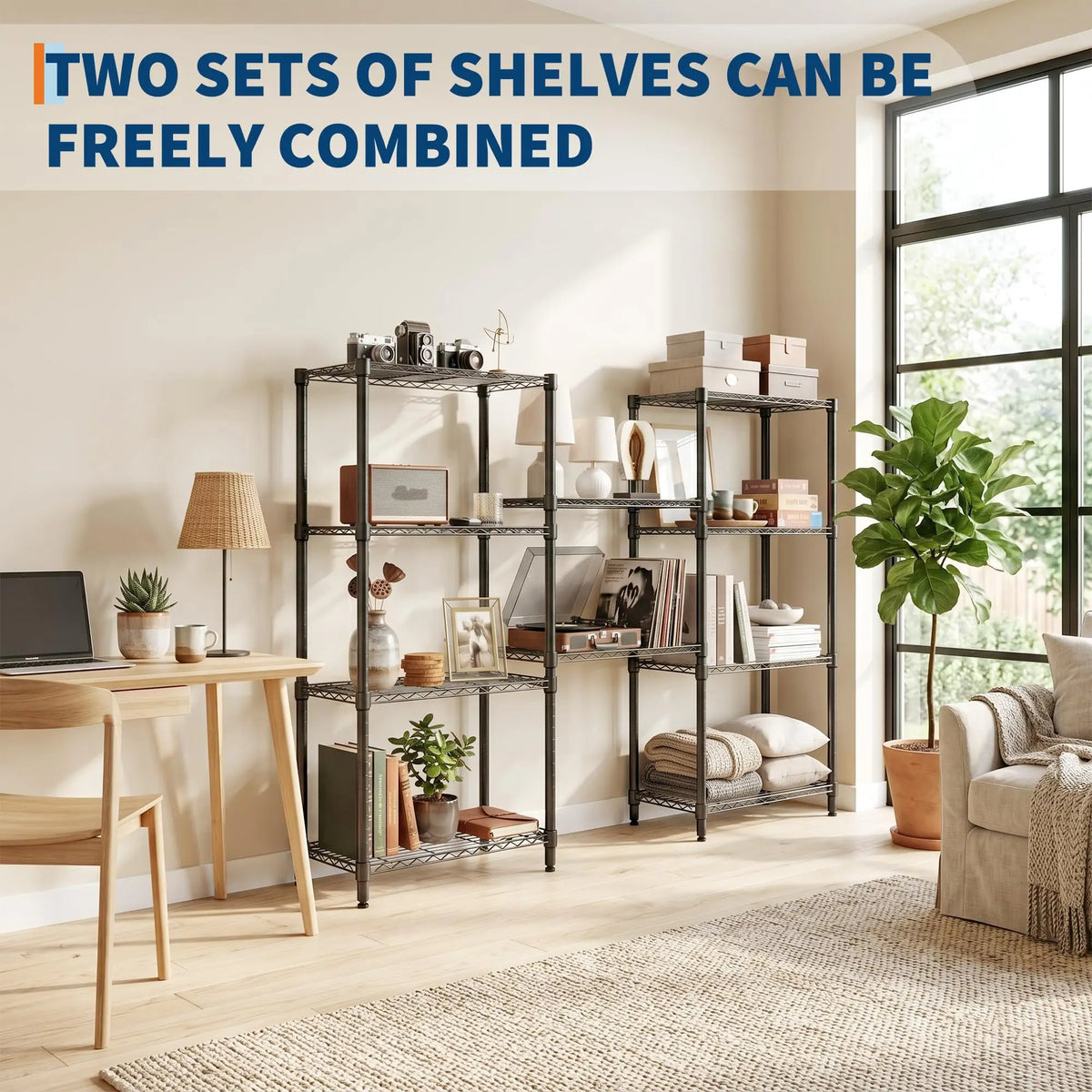 2-Pack 4-Tier Steel Garage Storage Shelves 29.5" W x 13.8" D x 72" H Black Adjustable  Wire Shelving Units Freestanding Carbon Steel Storage Rack Heavy-Duty Organizer for Closet, Laundry, Bathroom, Living Room