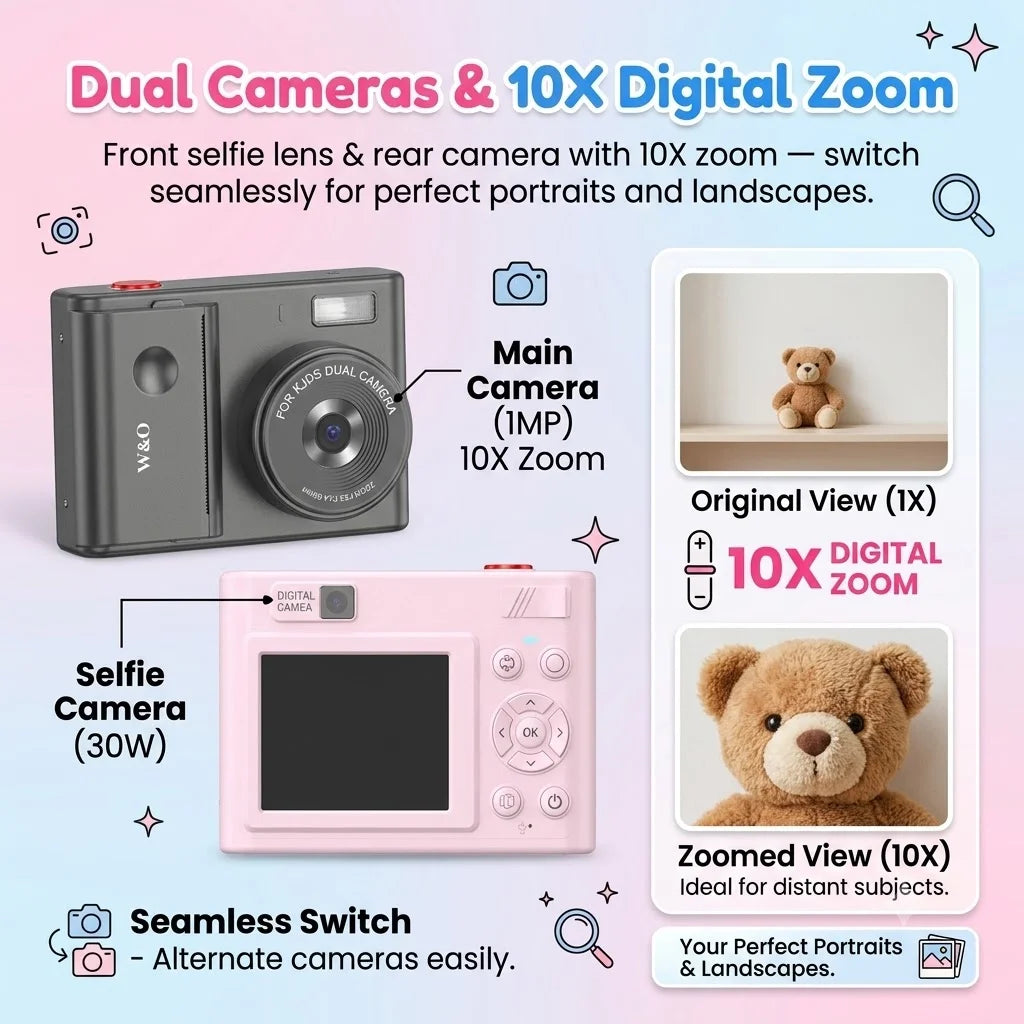 Instant Print Camera, Digital Camera with Mini Photo Printer, Portable Retro Camera for Travel, Party, Supports 2.5K Video and Photos up to 48MP Resolution, with 32GB Memory Card, Drawing Pen, stickers, Lanyard, Birthday Gift