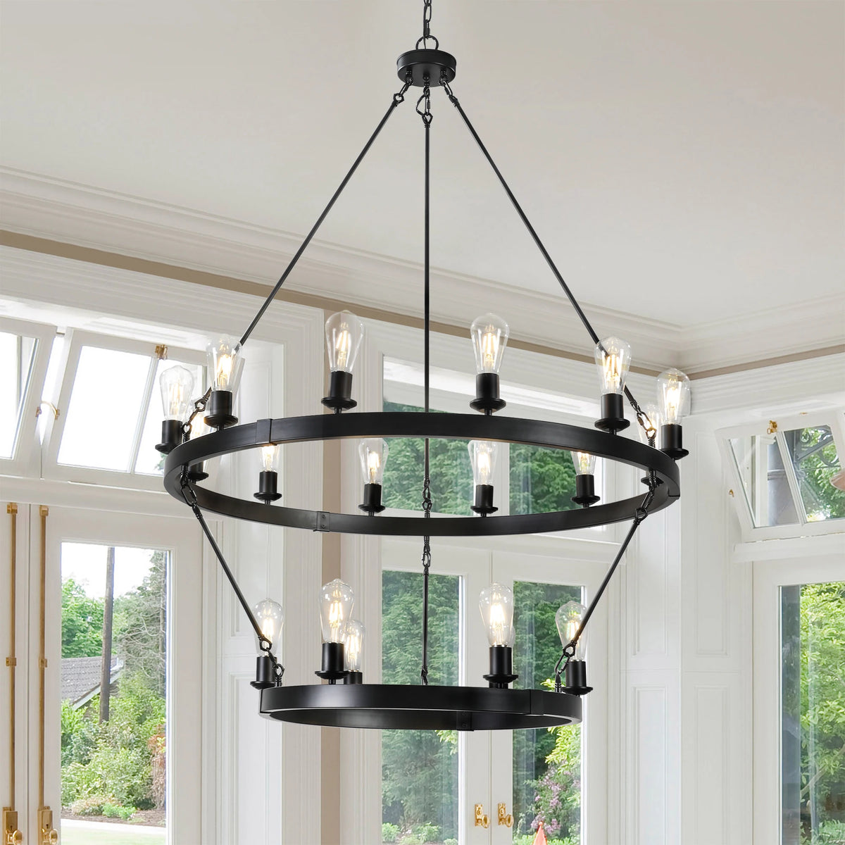 ZHIKEA Retro Two Tier Circular Ironwork Ceiling Chandelier
