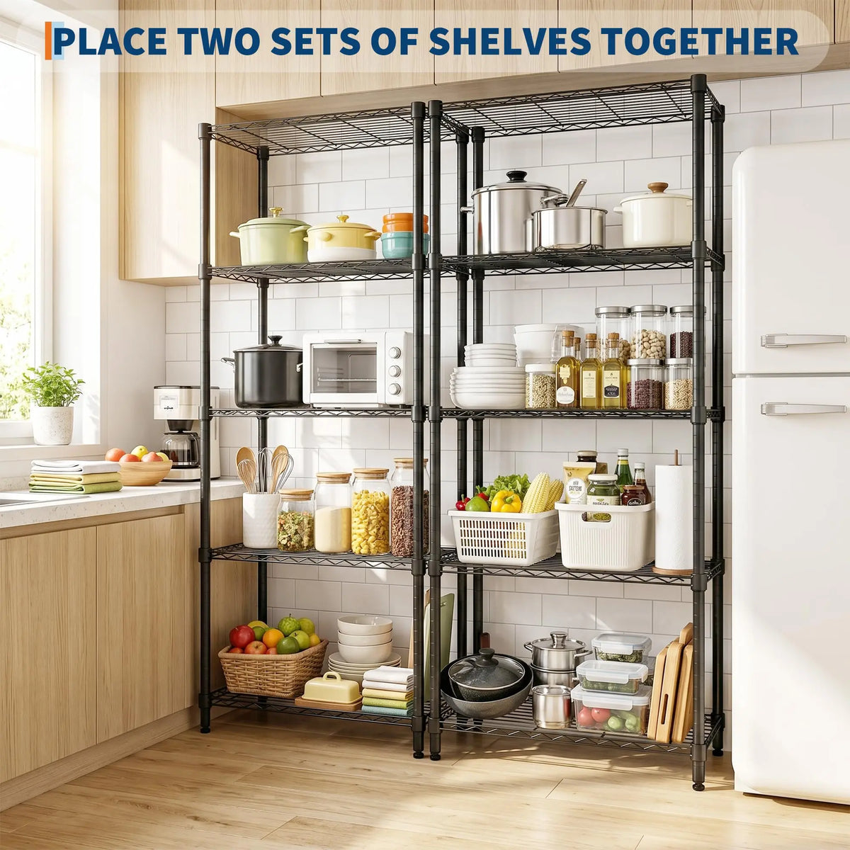 2-Pack 4-Tier Steel Garage Storage Shelves 29.5" W x 13.8" D x 72" H Black Adjustable  Wire Shelving Units Freestanding Carbon Steel Storage Rack Heavy-Duty Organizer for Closet, Laundry, Bathroom, Living Room