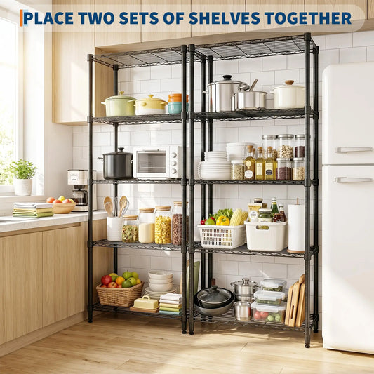 2-Pack 4-Tier Steel Garage Storage Shelves 29.5" W x 13.8" D x 72" H Black Adjustable  Wire Shelving Units Freestanding Carbon Steel Storage Rack Heavy-Duty Organizer for Closet, Laundry, Bathroom, Living Room