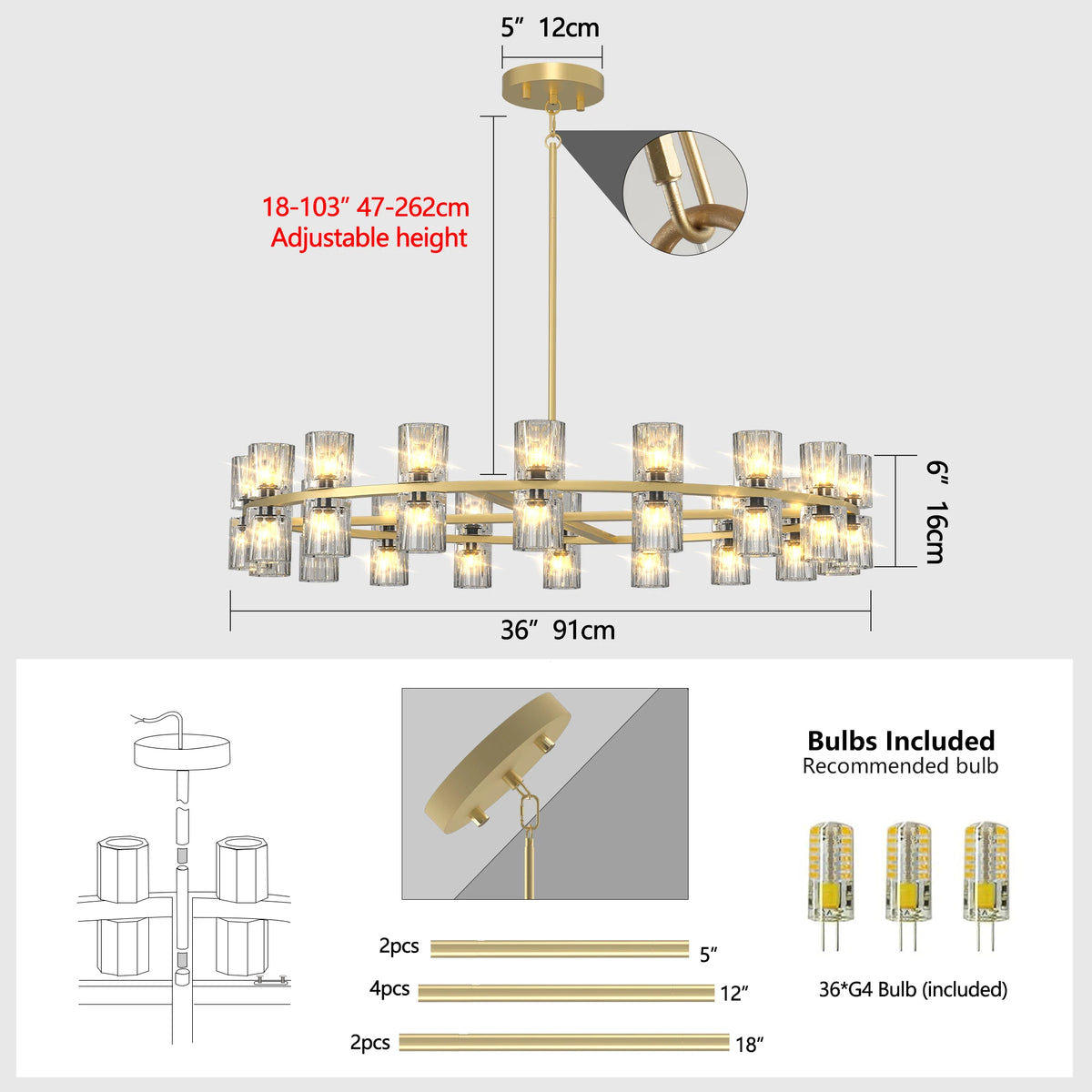 ZHIKEA Modern Crystal Pendant Light For Living Room Bedroom