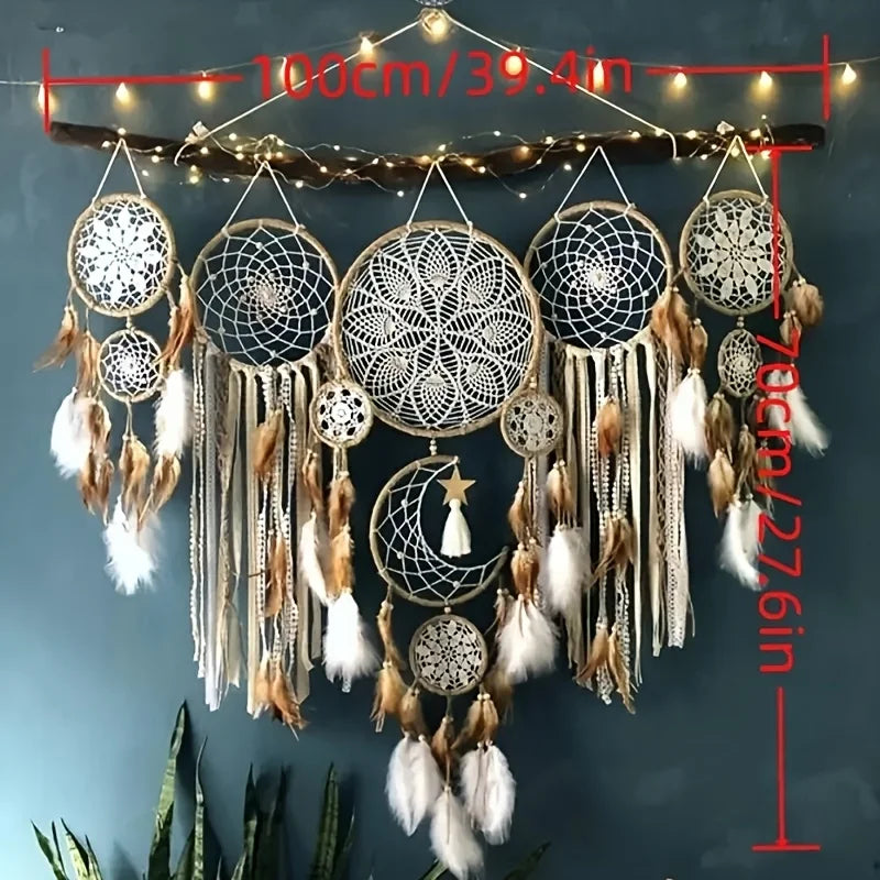 Handcrafted Fabric Moon And Sun Dream Catcher Wall Decor