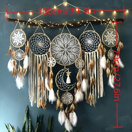 Handcrafted Fabric Moon And Sun Dream Catcher Wall Decor
